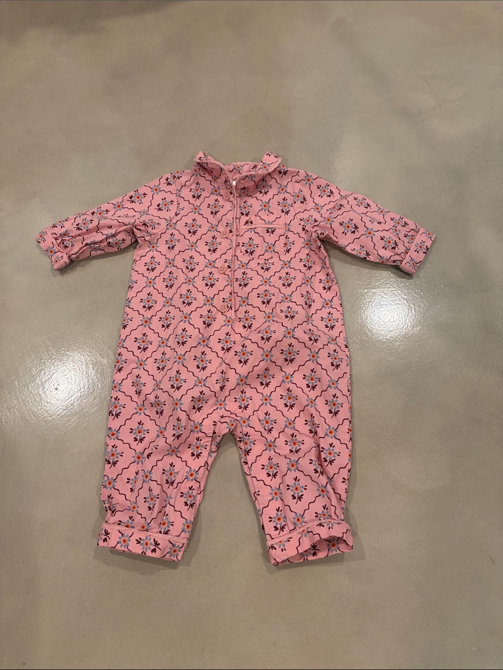 Hanna Andersson Pink Floral-Print Poplin sleeper One-Piece